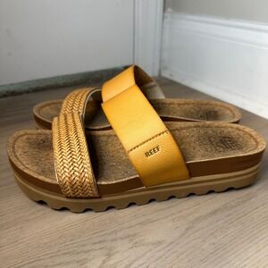 Reef Cushion Vista Hi Women's Sandals Size 9.5 Tan Cork Platform‎ Slides